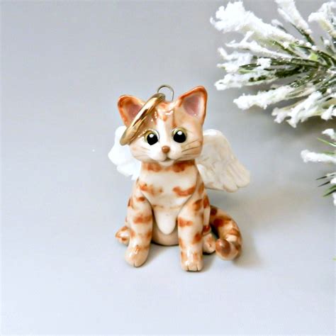 Cat Orange Tabby Angel Christmas Ornament Figurine Porcelain
