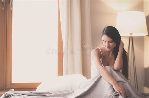 Beautiful Brunette Lying On Bed At Home Stock Image Image Of Fine