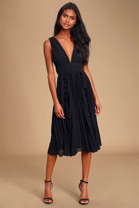 Lovely Black Dress Pleated Midi Dress Ruffled Midi Dress Lulus