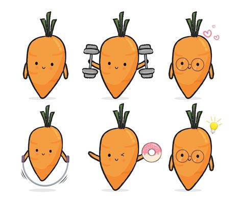 Premium Vector Set Of Cute Carrot Mascot Cartoon Illustration