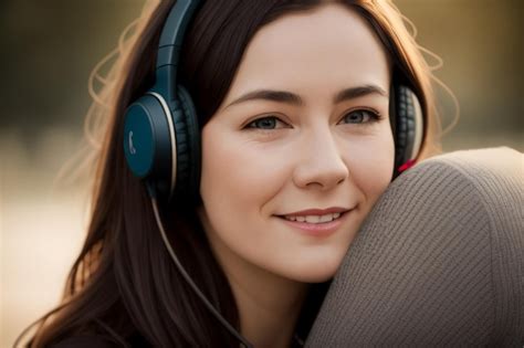Premium Ai Image A Woman Wearing Headphones Is Smiling And Looking At
