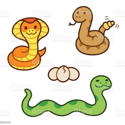 The easiest way to draw a snake could be to draw one line for the body, two circles for the eyes and another line for the tongue. Cute Cartoon Snakes Set Stock Illustration - Download Image Now - iStock