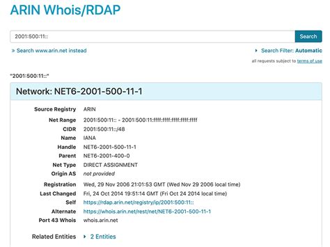 Using Whois American Registry For Internet Numbers