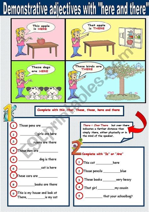 Demonstrative Adjectives With Here And There English Worksheets For