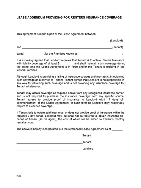 In alaska, renters insurance rates can vary based on factors specific to you, but they can also vary based on which renters insurance company you choose. Lease Addendum Providing for Renters Insurance Coverage 2003 - Fill and Sign Printable Template ...