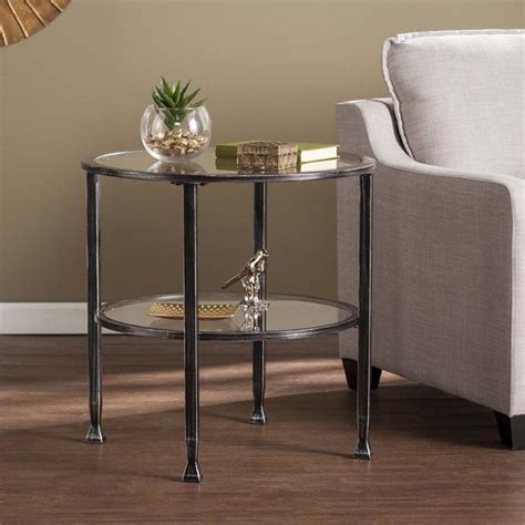 Southern Enterprises Jaymes Round Glass Top Metal End Table In Black Ck8742