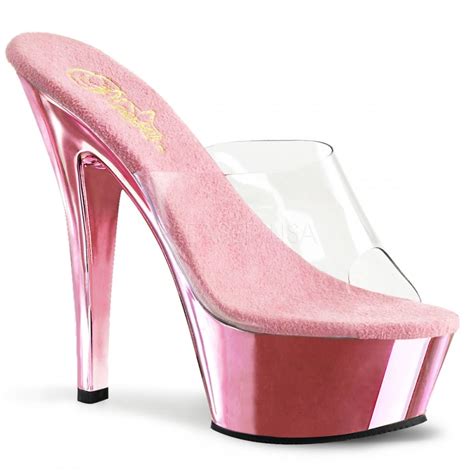 Pleaser Kiss 201 Ladies Pink Chrome Platform 6 Heel Shoes Ladies