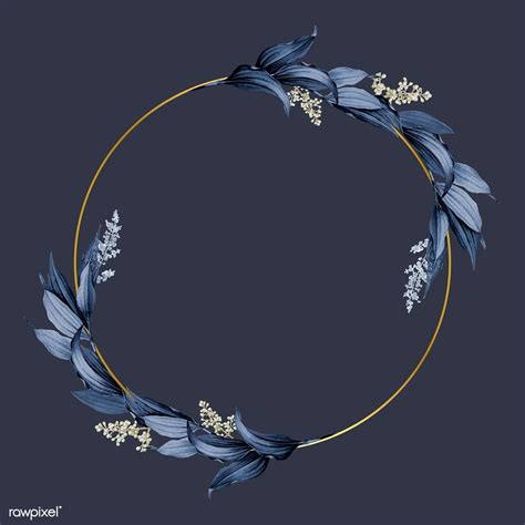 Download Premium Vector Of Gold Circle Frame Decorated With Blue Leaves