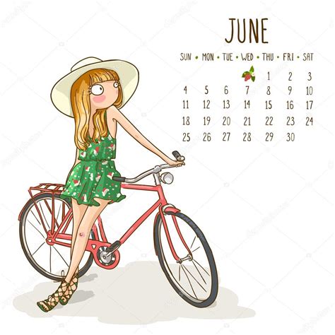 Calendar 2017 June Month Season Girls Design Vector Illustrat Stock Vector Image By