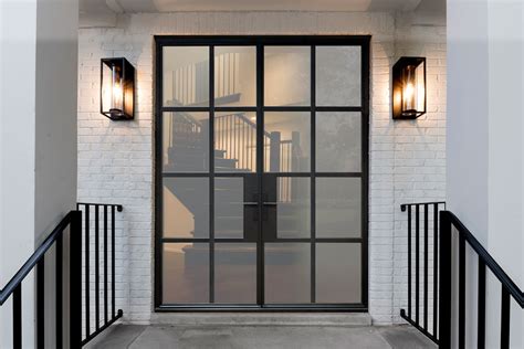 Steel Entry Doors Metal Frame Glass Exterior Doors Modern Custom