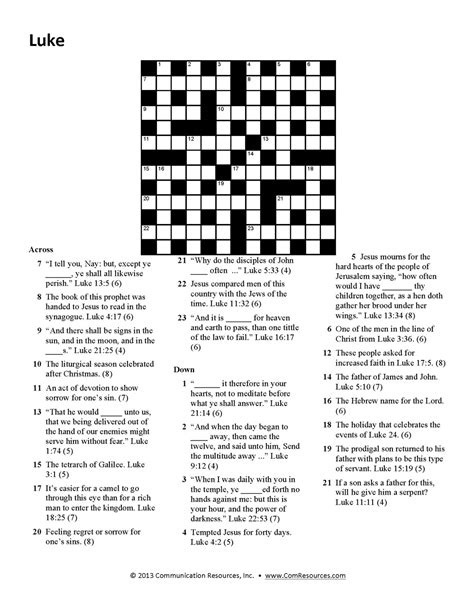 Bible Crossword Puzzles Printable With Answers 89 Images In
