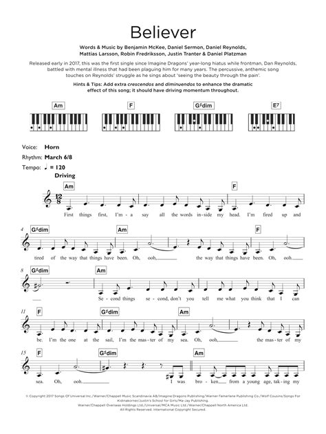 Believer Sheet Music Imagine Dragons Keyboard Abridged