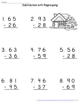 In this subtraction worksheet, students solve subtraction problems including 2 digit numbers with regrouping. Winter Double-Digit Subtraction with Regrouping Worksheets ...