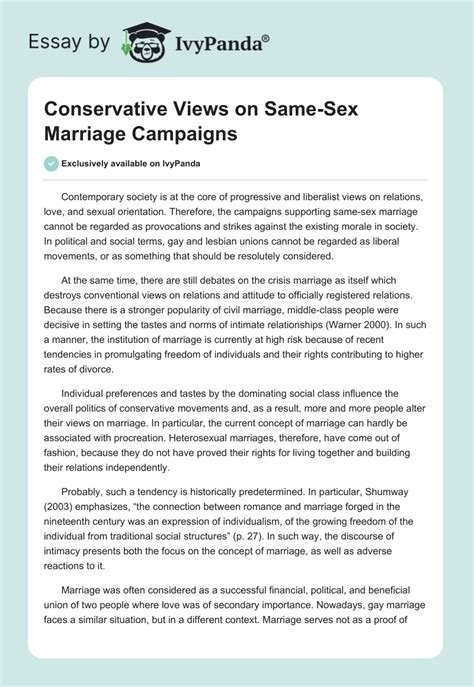 Conservative Views On Same Sex Marriage Campaigns 1956 Words Essay Example