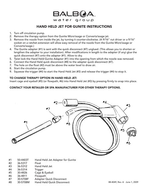 Balboa Water Group Hand Held Jet For Gunite User Manual 1 Page