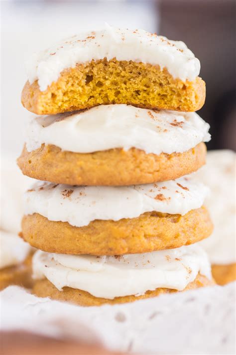 Pumpkin Cookies With Cream Cheese Frosting The Gold Lining Girl