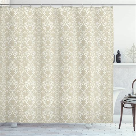 Beige Shower Curtain Lace Inspired Floral Arrangement Traditional