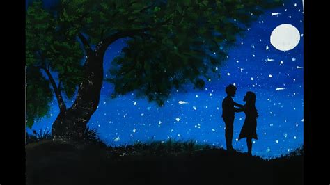 Couple In Love Under The Moonlight Romantic Couple Painting Step