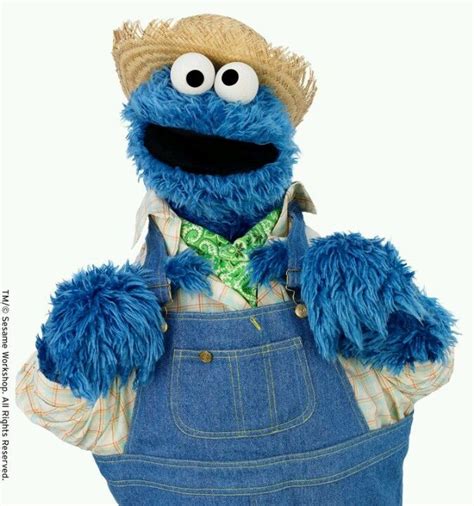 The Cookie Monster Is Wearing Overalls And A Straw Hat