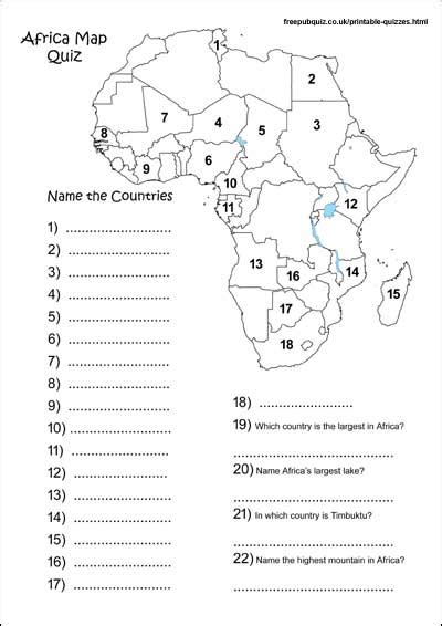 Africa Map Quiz Printable African Map Quiz