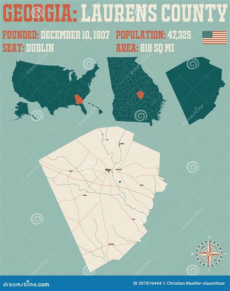 Map of Laurens County in Georgia Stock Vector - Illustration of lakes