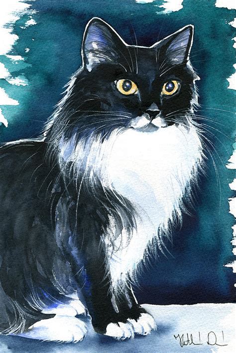 Molly Long Haired Tuxedo Cat Painting Painting By Dora Hathazi Mendes
