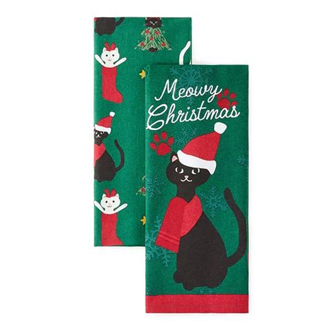 North Pole Trading Co Christmas Cat 2 Pc Kitchen Towel