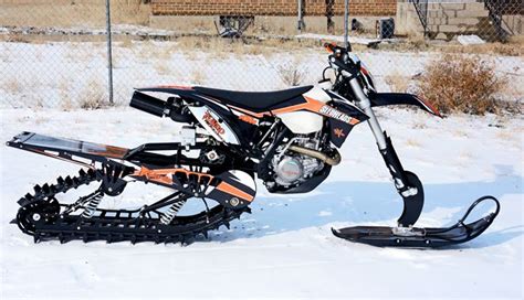 This is a snow bike kit setup for a honda crf150r. SnoWest Snow Bike Project: KTM 500 Turbo | Snow Bike World