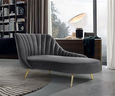 Meridian Margo Gray Curved Velvet Fabric Chaise W Gold Legs Velvet Chaise Lounge Upholstered