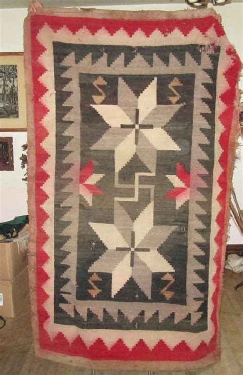 Vintage Native Navajo Rug Rolling Log Indian Swastika Blanket Stars C