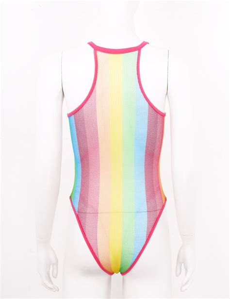 Women Mesh Sheer Bodysuit Leotard Swimwear High Cut Monokini Beachwear