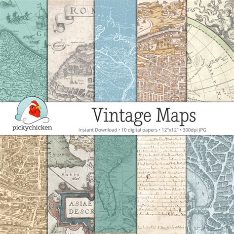Vintage Maps Digital Papers 2 10 Pages Of Scrapbooking Etsy
