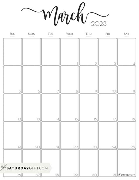 March 2023 Calendar 9 Cute And Free Printables Saturdayt