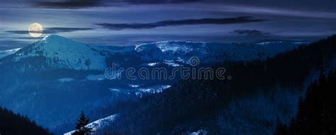 Panorama Of Mountain Ridge And Hills At Night Stock Photo Image Of