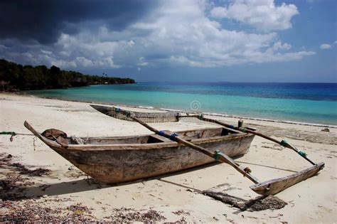 Single Old Wooden Ship On The Beach In Zanzibar Old Wooden Ship On The