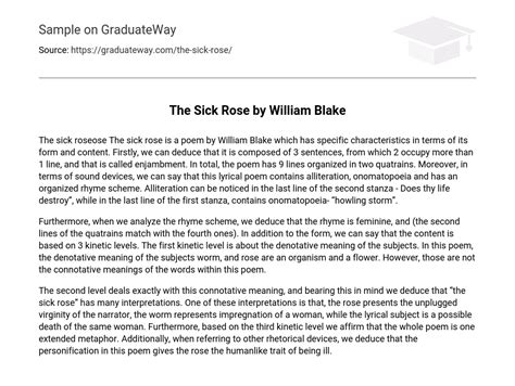 ⇉the Sick Rose By William Blake Short Summary Essay Example Graduateway