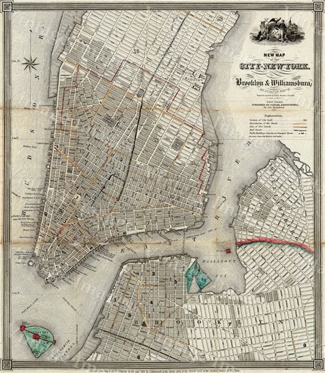 Neue York Karte 1840 Alte Karte Von New York City Vintage Etsy