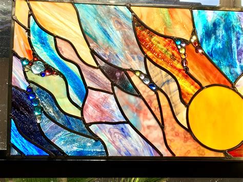 Stained Glass Sunrise Stained Glass Window Panel Naples Sunset Etsy
