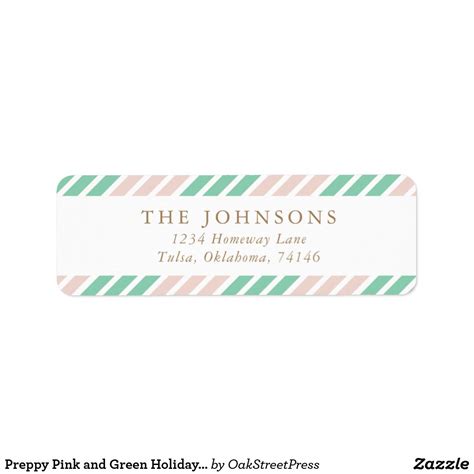 Preppy Pink And Green Holiday Stripe Label Christmas Return Address
