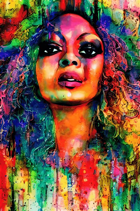 Diana Ross Wet Dripping Paint Background Abstract Cubism Creative Fabrica