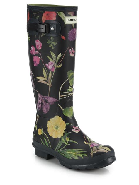 Lyst Hunter Rhs Tall Floral Print Rain Boots In Black