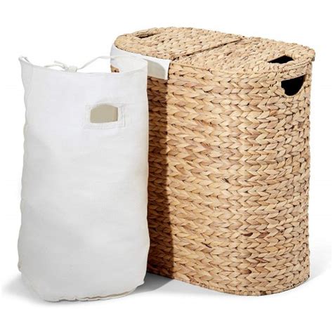 Water Hyacinth Lidded Oval Double Laundry Hamper