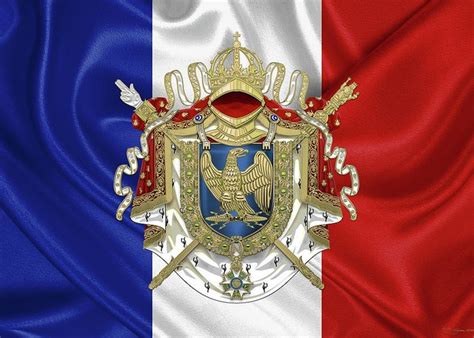 greater coat of arms of the first french empire over blue velvet greeting card by serge averbukh