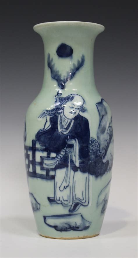 A Chinese Blue And White Celadon Ground Porcelain Vase Mid To Late