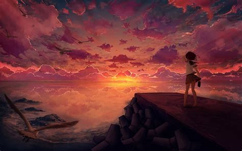 1680x1050 Anime Girl Looking At Sky 1680x1050 Resolution Wallpaper Hd