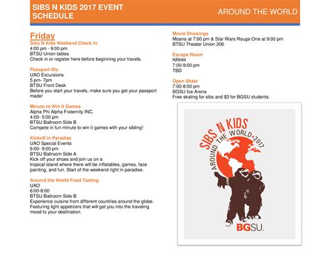 免费 Kids Event Schedule | 样本文件在 allbusinesstemplates.com