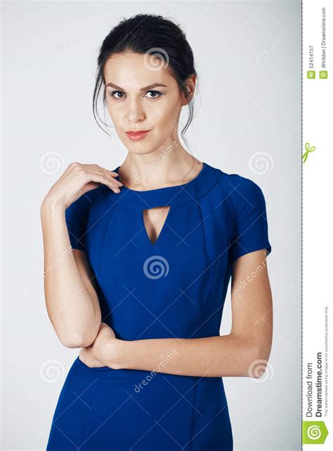 Fashion Photo Of Young Magnificent Woman In A Blue Dress Stock Image