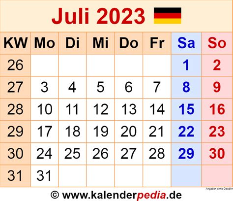 Juli 2023 Kalender De1  Printable Calendar The Beste Kalender Gambaran