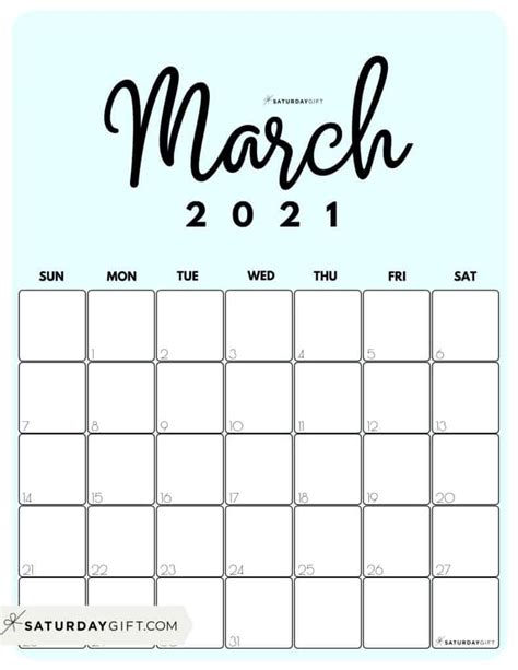 Cute And Free Printable March 2021 Calendar