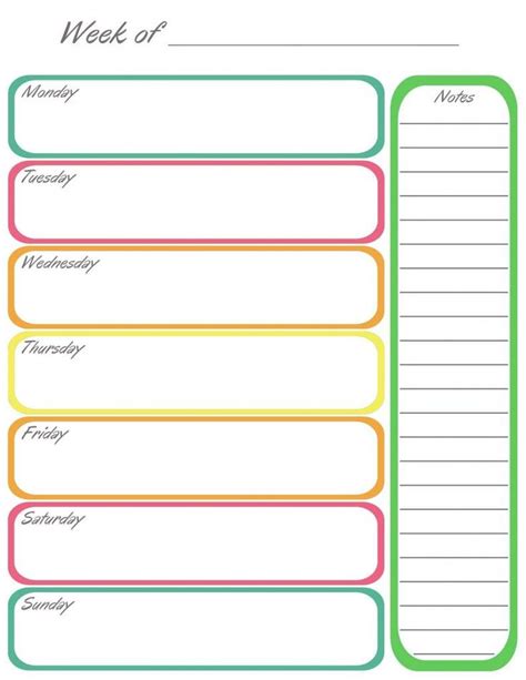 weekly calendar template  printable weekly calendar templates